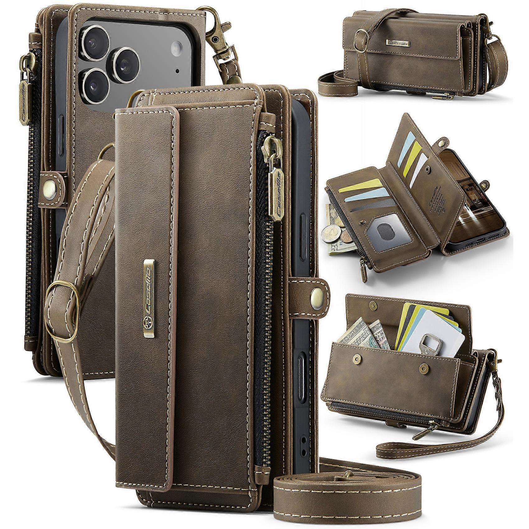 Compatible pour iPhone 17 Pro Max Case CASEME C39 RFID Zipper Wallet Stand Couverture en cuir avec sangle