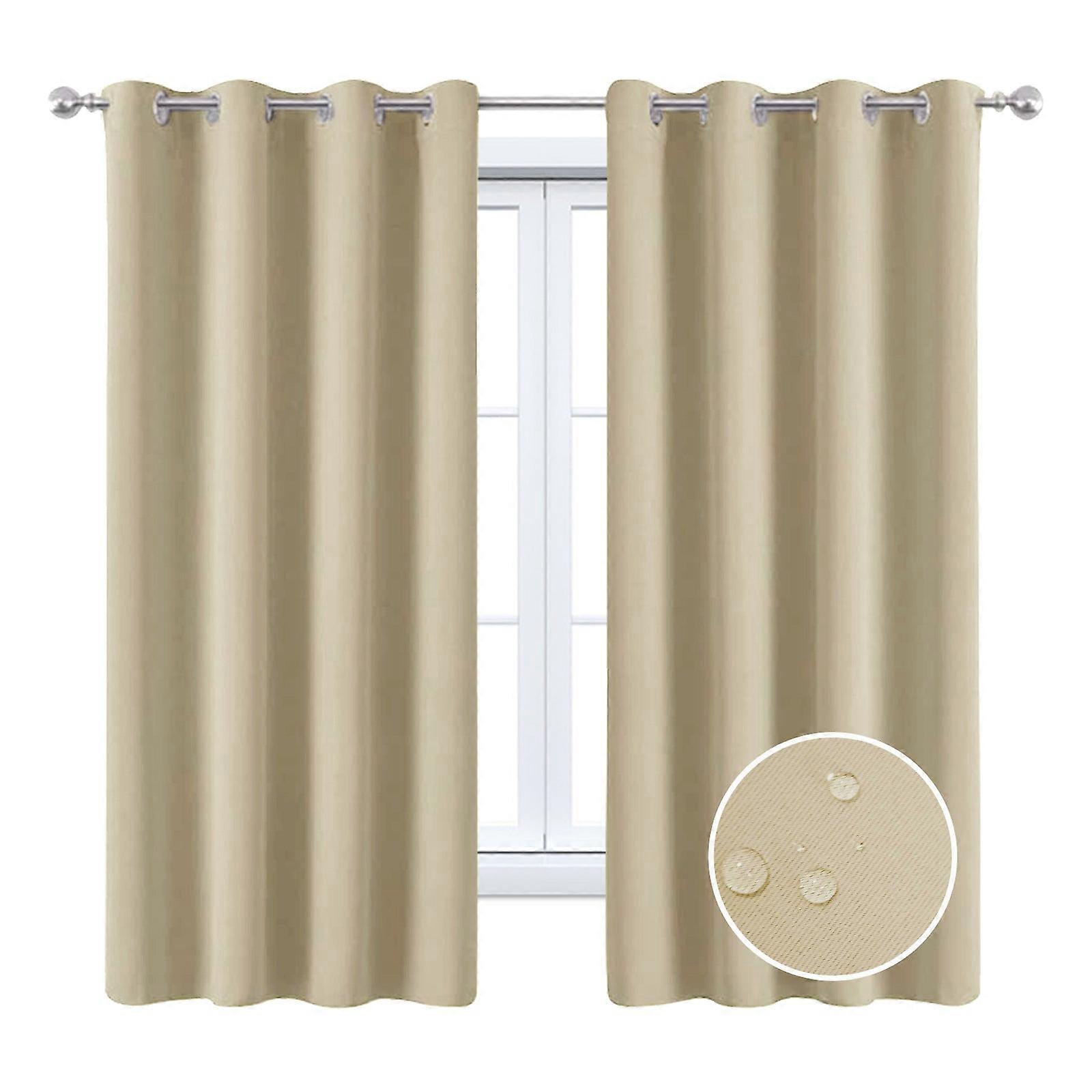 2 Pieces Solid Indoor/outdoor Light Filtering,waterproof Grommet Top Curtain Panel,camel