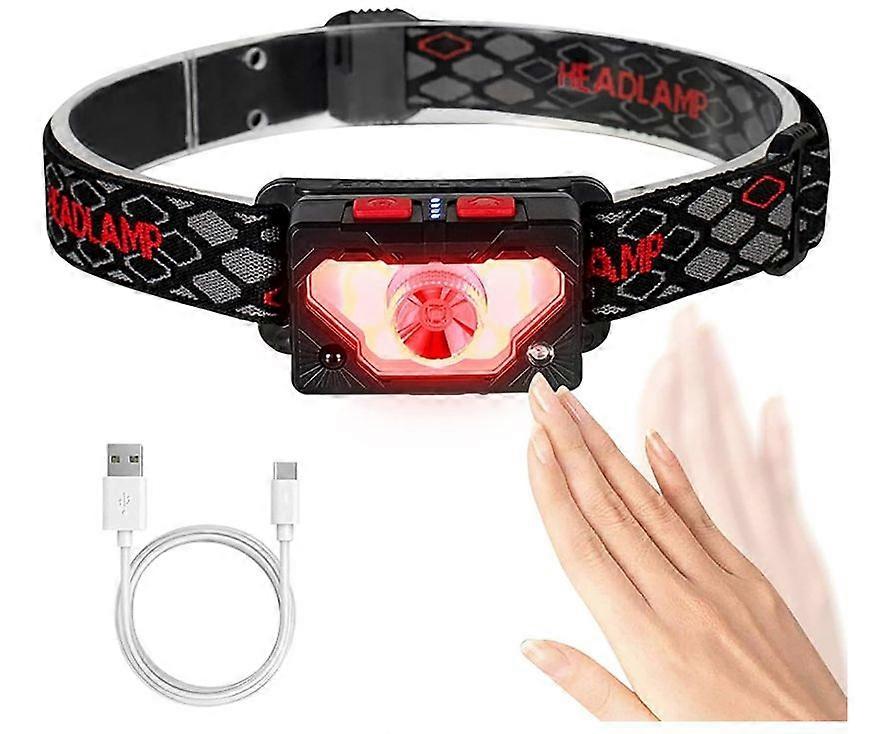 Led Headlamp Rechargeable with Red Light Option Red Headlamp Flashlight High Lumens Super Bright Head Lamp Pro Motion Sensor Waterproof(Black)