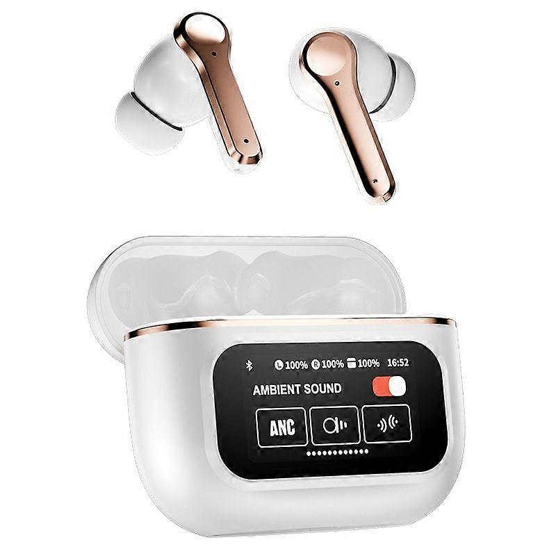 Wireless Earphones Bluetooth 5.4 Active Noise Cancellation with Touch Screen for iPhone Android(White)