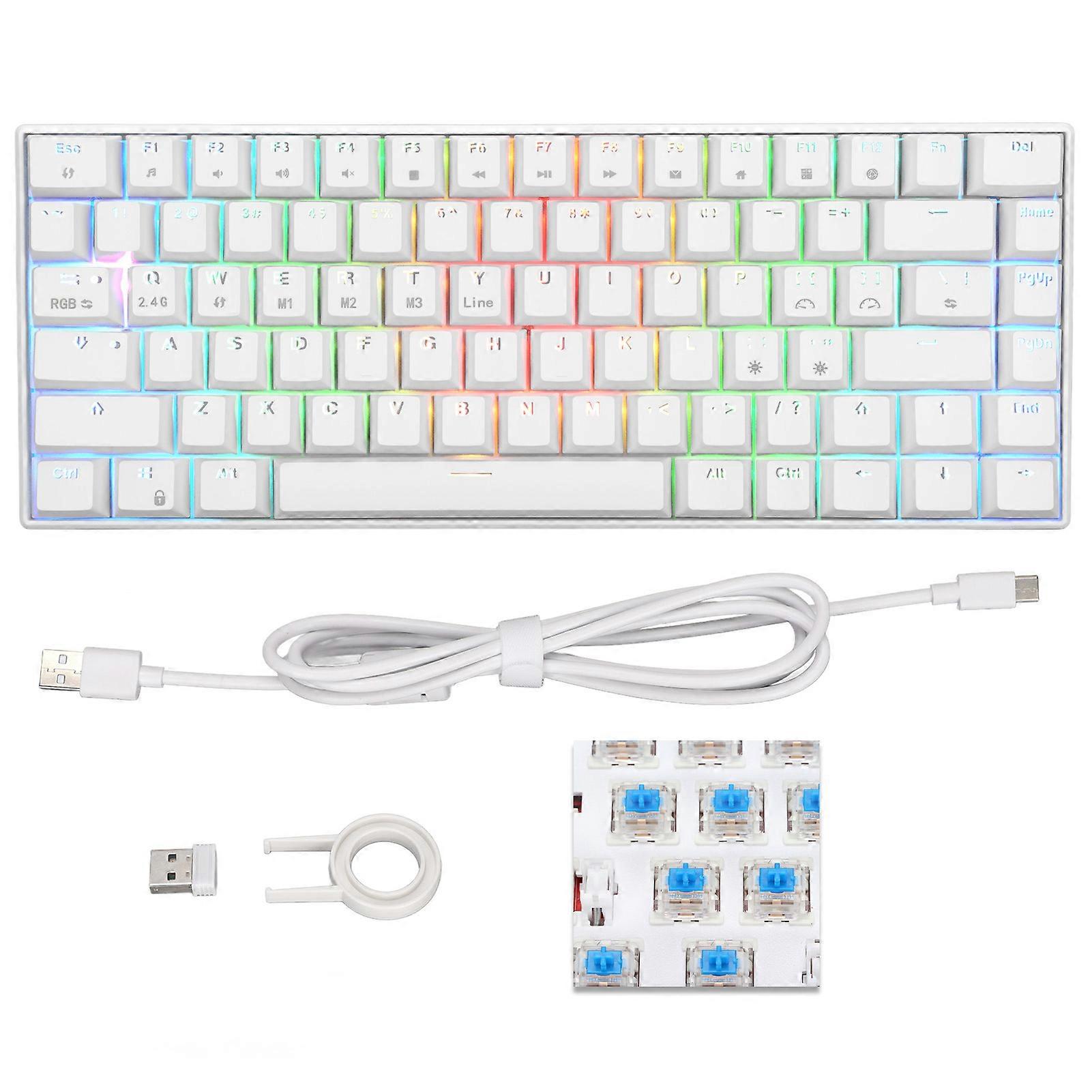 82 Keys RGB Mechanical Keyboard Wireless 2.4G BT3.0 Type C Ergonomic Blue Switch