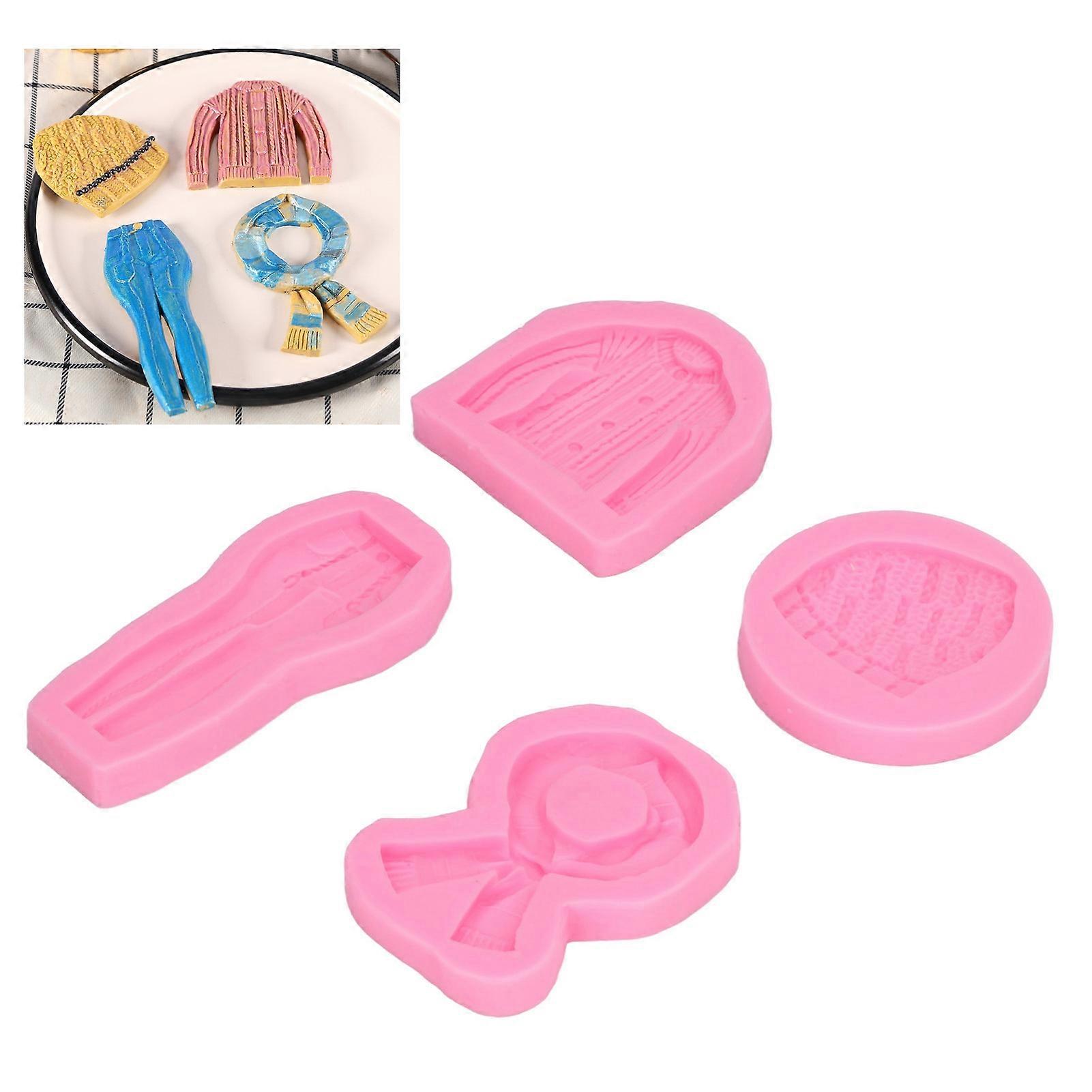 Pink Silicone Fondant Molds Set, Cute Shapes, Various Sizes