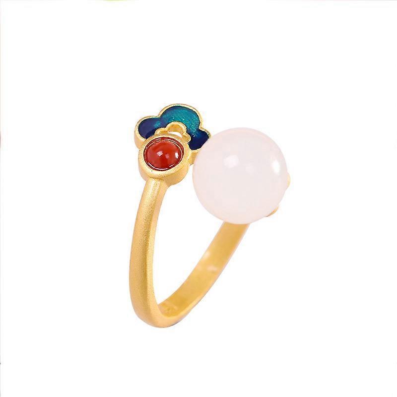 Ring, Women's Chinese Style Open, Hetian Jade Enamel Copper Electroplated