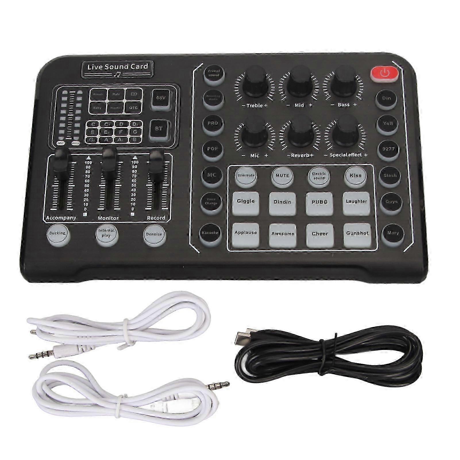 Live Sound Card Support Bluetooth 48V Large Diaphragm Noise Cancelling Sound Mixer Board with 15 Sound Effects for Phone 2025