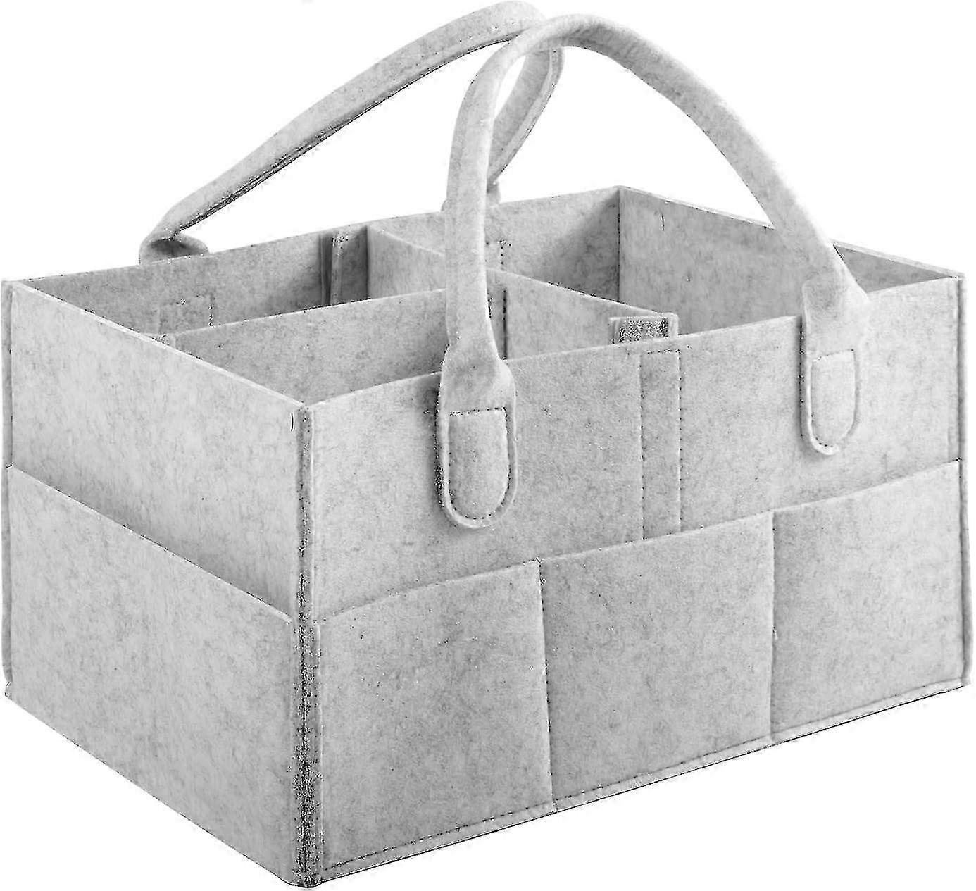 Foldable Baby Diaper Organiser Caddy with Pockets, Portable Nappy Storage Box, Large Capacity Grey Felt 2025