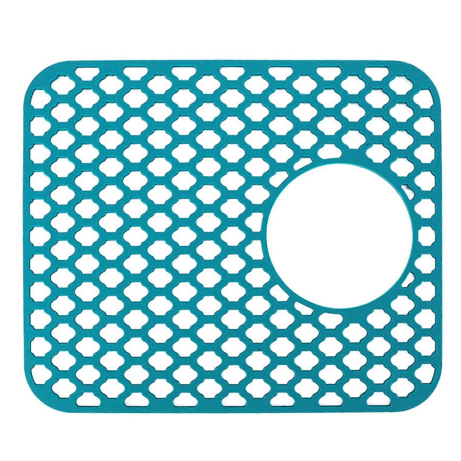 Sink Mat Silisone Protector with Side Drain Hole Anti Slip Scratch Easy Maintenance Sink Grid for Kitchen Home Green