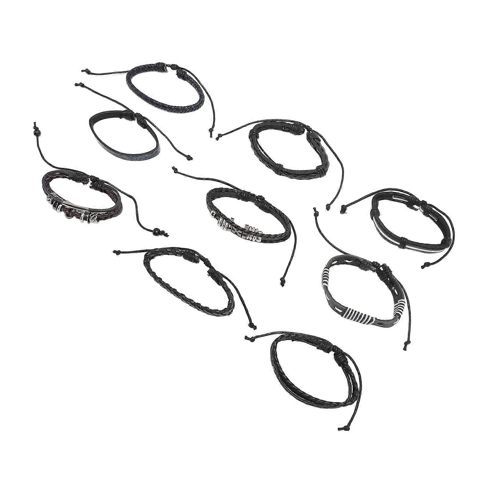 9pcs Braided PU Leather Multi-Layer Woven Cuff Bracelets Set