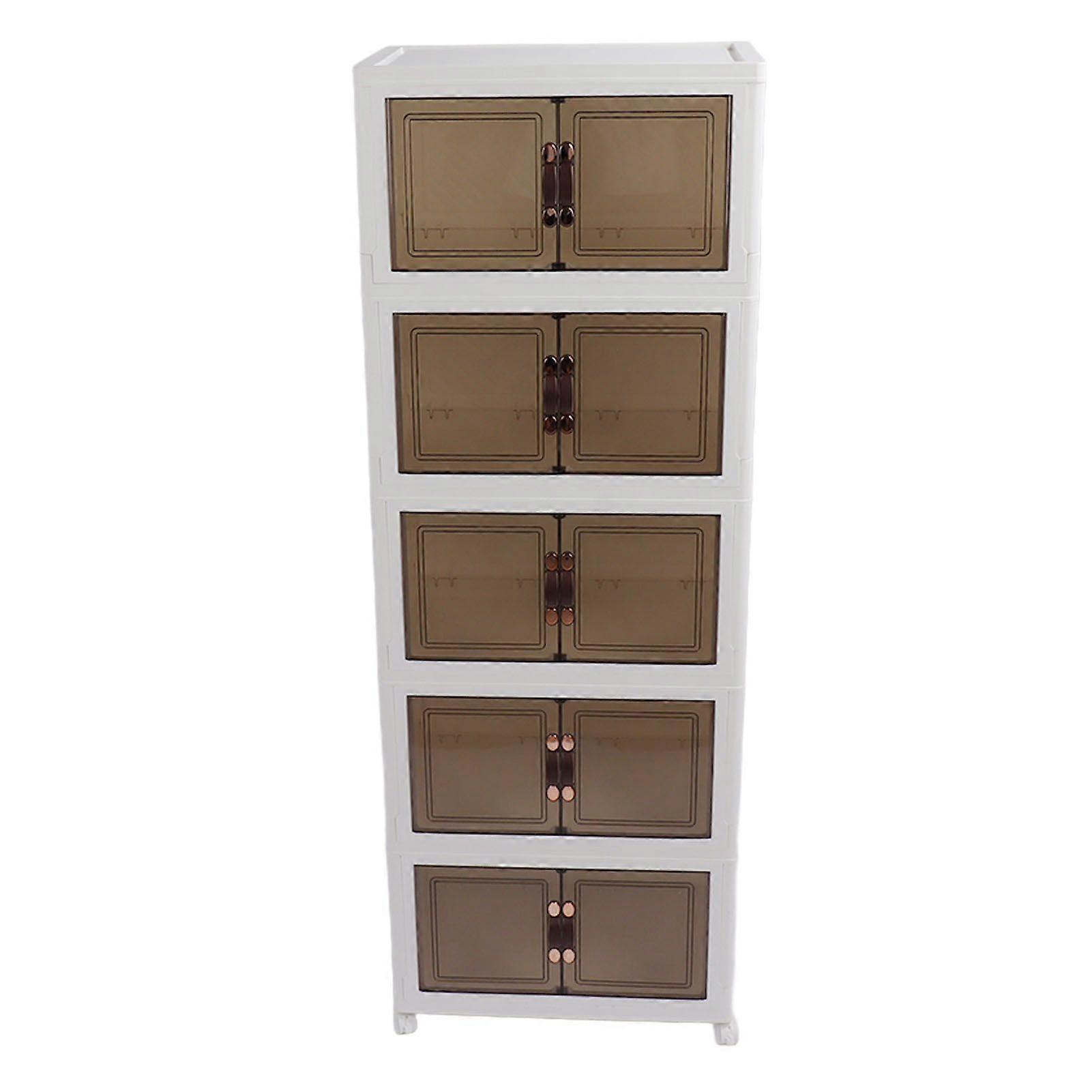 Collapsible Stackable Storage Bins Dustproof Folding Storage Bins Organizer with Lids 4 Moveable Wheels Large Capacity Thick 5 Layer 45x30x123cm