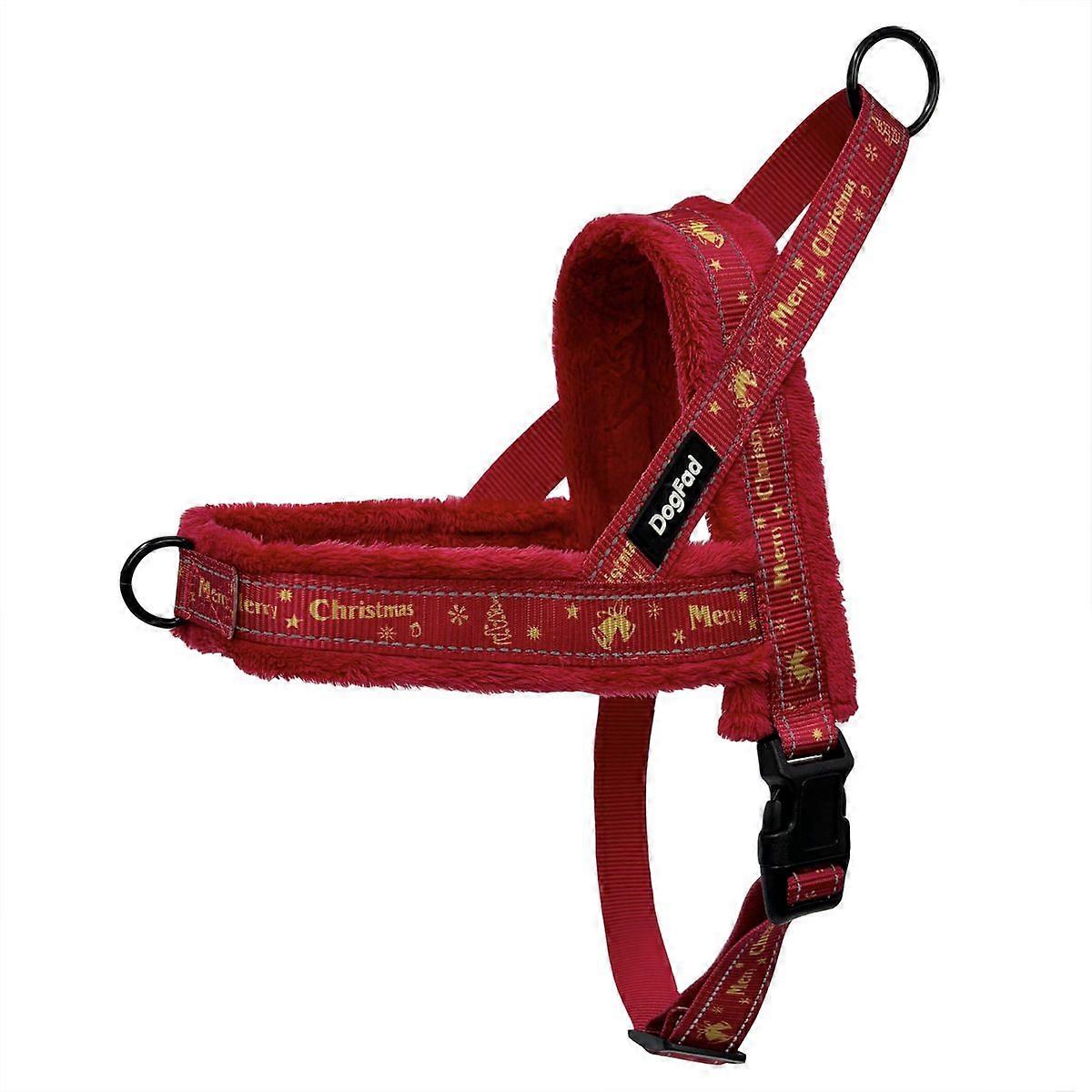 Dog Christmas Harness With Leash Set Reflective Snowflake Pattern Plush Lined Adjustable Pet Vest For Holiday