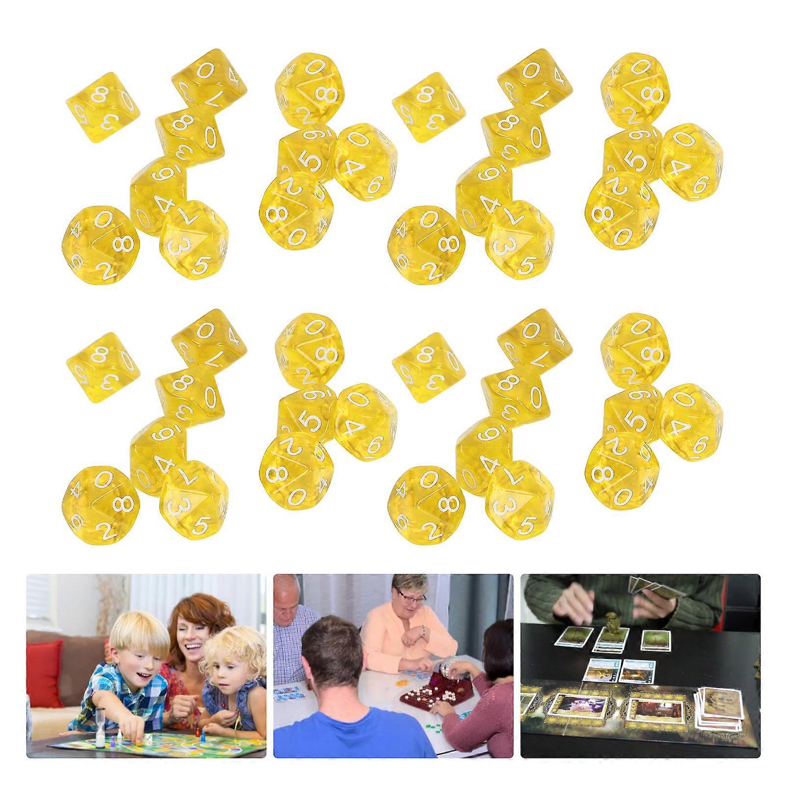 40 PCS Yellow 10-Sided Number Dice Set for Board Games & Teaching
