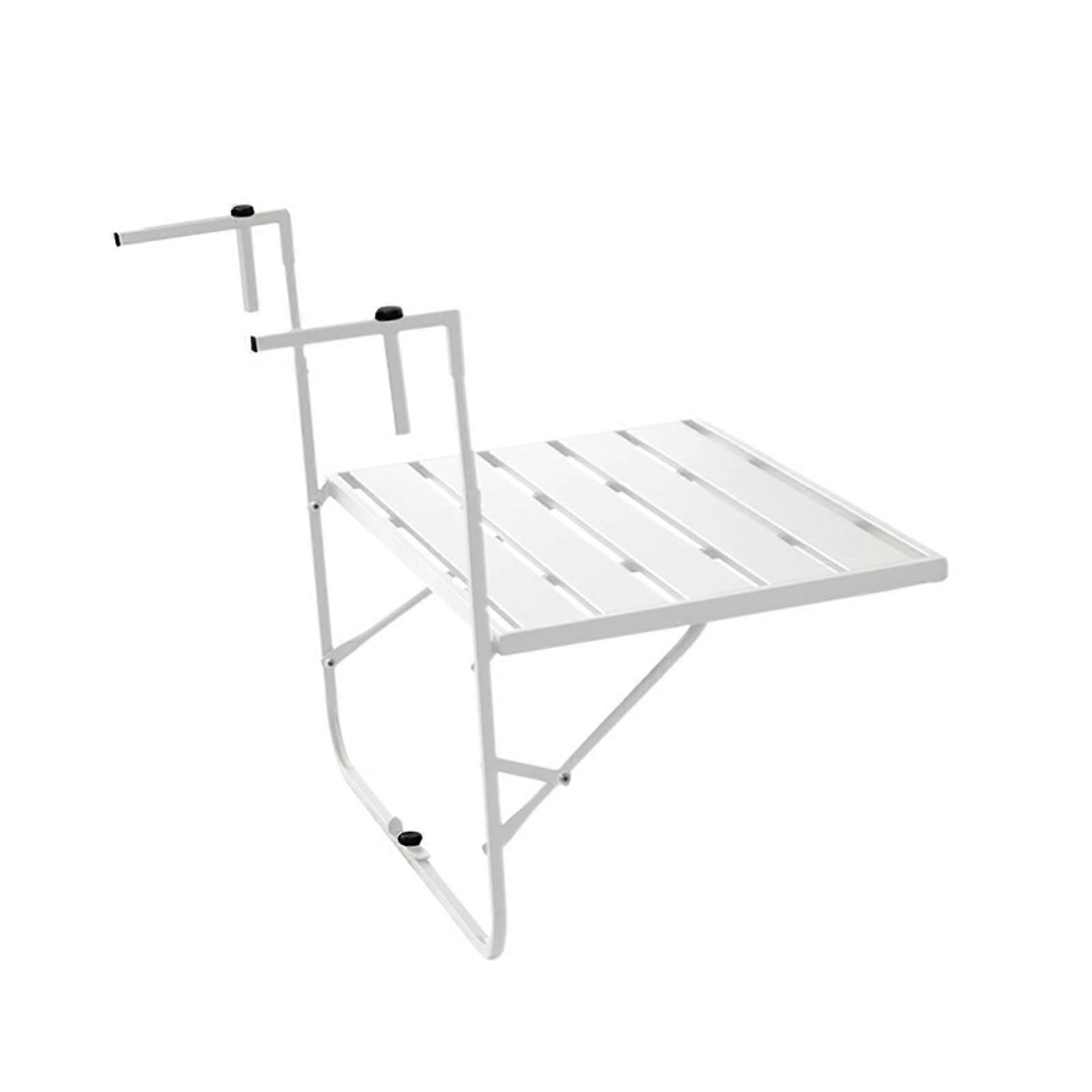White Metal Hanging Balcony Table for Railing Collapsible Design Weatherproof Construction Patio Coffee Table