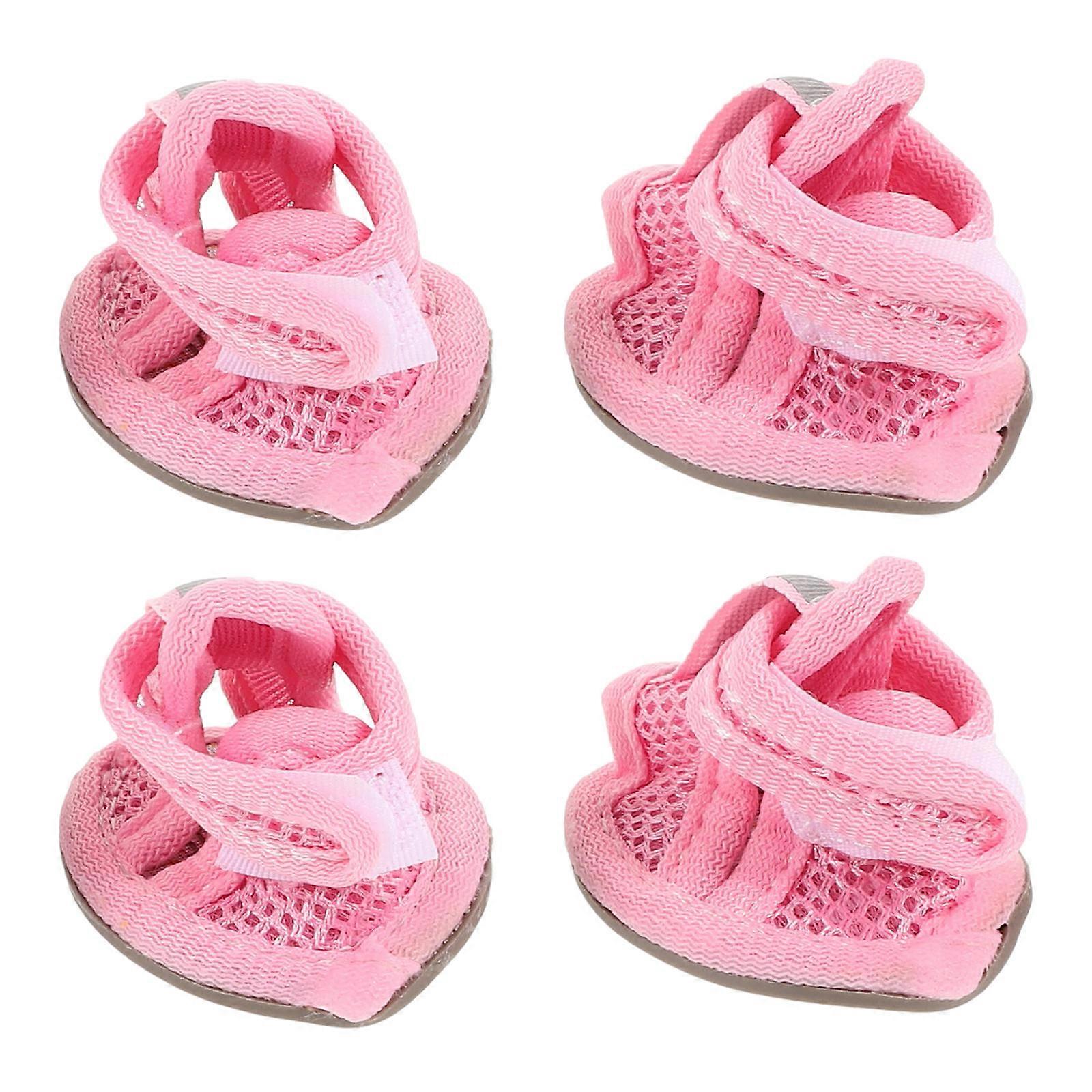 Dog Shoes Breathable Mesh Sandals for Summer Walks 8Pcs Pink Set