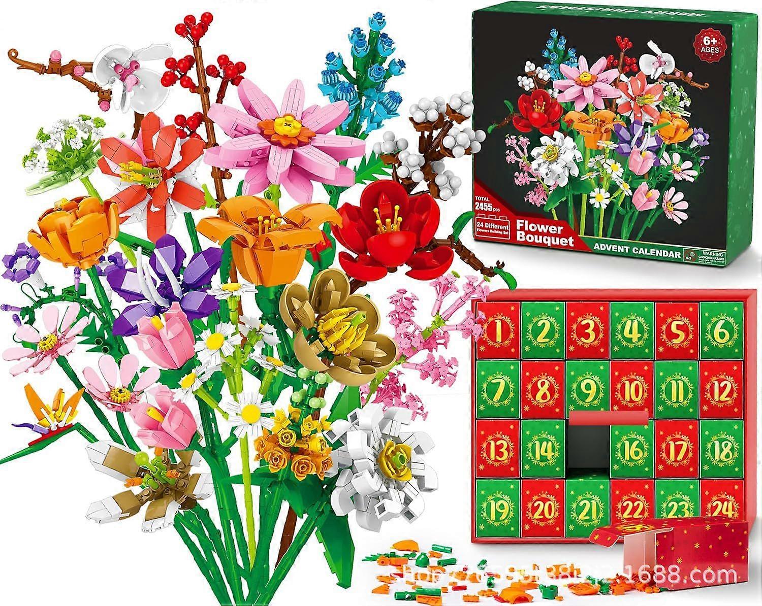 24-Day Sunflower Advent Calendar (2025) – Xmas Flower Bouquet Building Blocks, Festive Surprise Box for Countdown