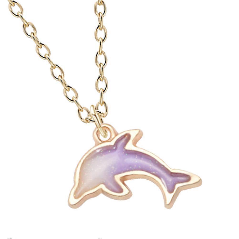 Dolphin Shape Pendant Necklace For Children Perfect For Parties And Gifts Violet Alloy 2Pcs
