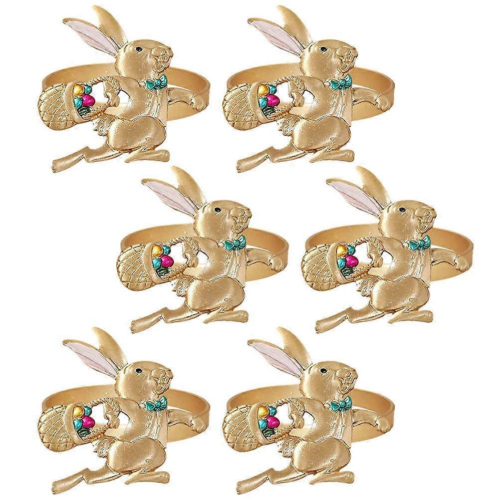 Rabbit Shaped Napkin Ring Holders 6Pcs Table Decoration for Easter Party Golden