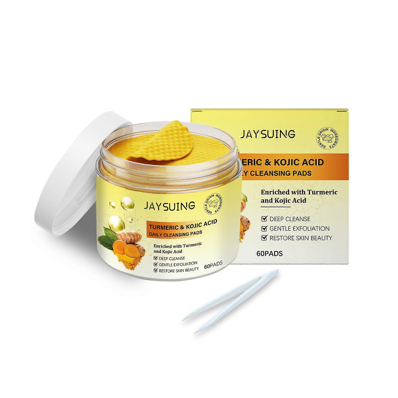Jaysuing Turmeric Acid Cleansing Pad, Gentle Care Facial Skin Cleansing, Hydrating And Moisturizing Pore Pad