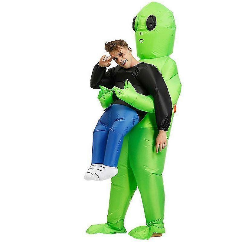 Minglan Green Alien Carrying Human Costume Inflatable Funny Blow Up Suit Cosplay For Party