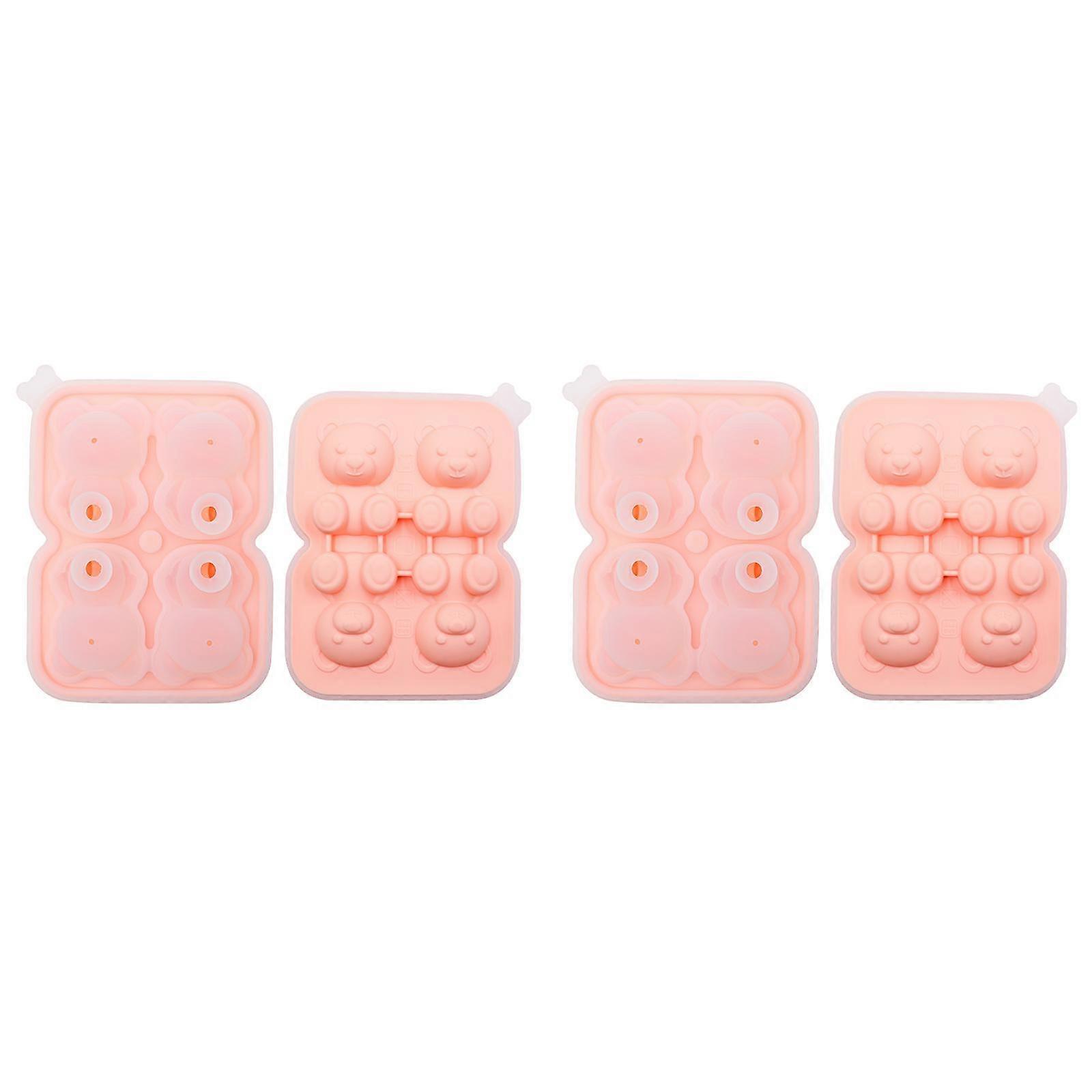 Silicone Ice Cube Tray with Fun Shapes, 4 Grids, Stereoscopic Design, Food Grade, with Funnel Lid, Easy Release - 2 PCS