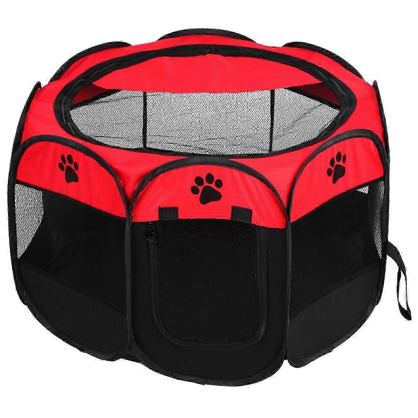 Portable Foldable Pet Cage Exercise & Play Tent with Mesh Cover for Indoor/Outdoor Use Red2025
