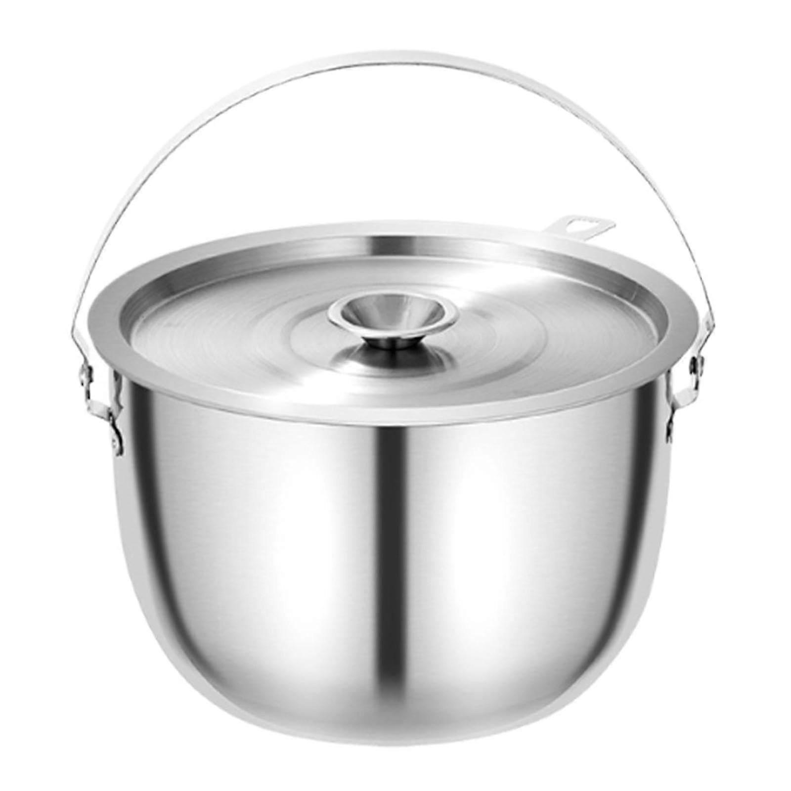 Stainless Steel Camping Pot 5L With Handle And Lid, Multipurpose Soup Pot For Camping And Restaurant Portable Cookware