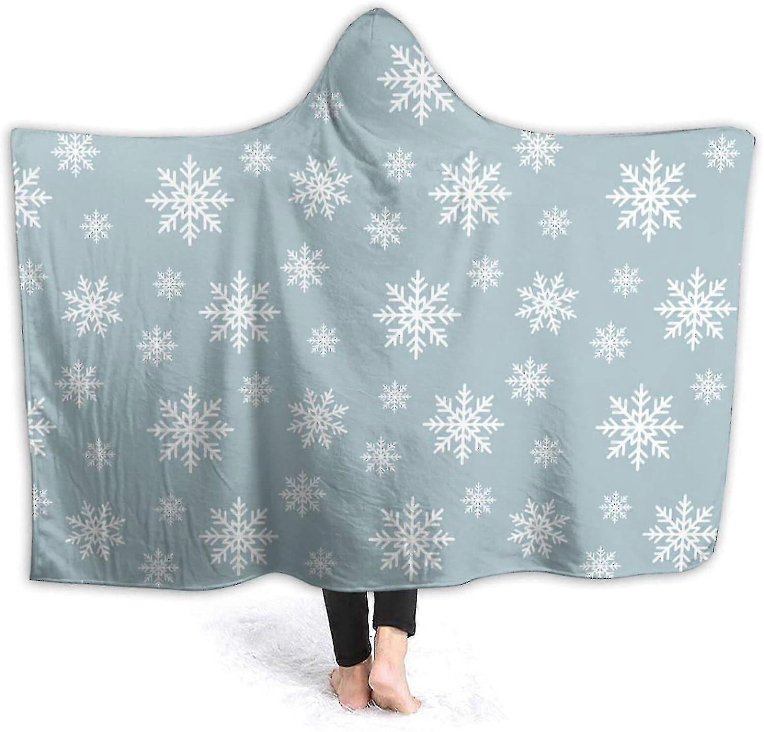 Blanket Snowflakes Hooded Blanket Soft Plush Wearable Blanket Warm Hooded Robe Poncho Cape Wrap Bathrobe Sofa Sleeping Throw Flannel Bedding 50"x40" F