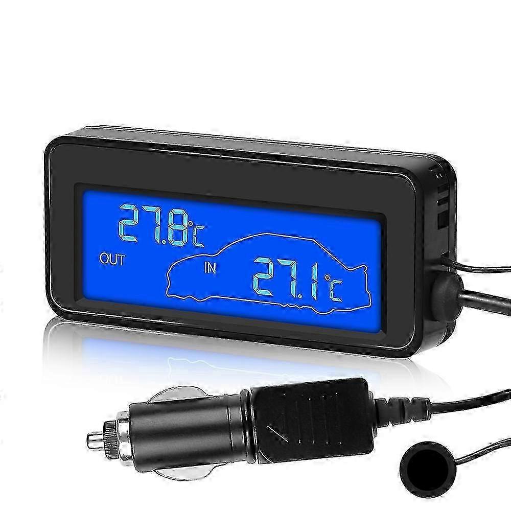 Car Indoor/Outdoor Thermometer with Sensor Mini LCD Digital Display Temperature Auto 12V Digital Thermometer Convenient with Blue  SZRH A-S