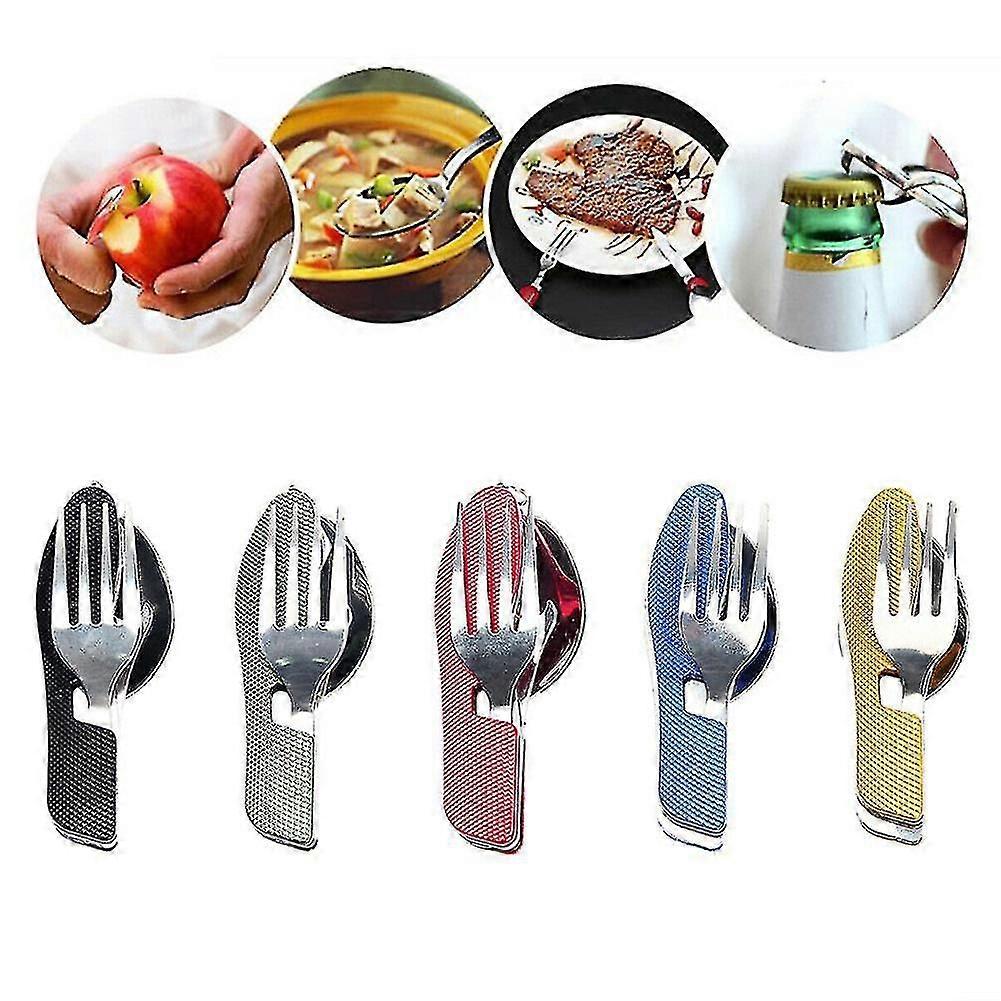 3 In 1 Folding Spoon Fork Set Multifunction Travel Camping Tableware Kit