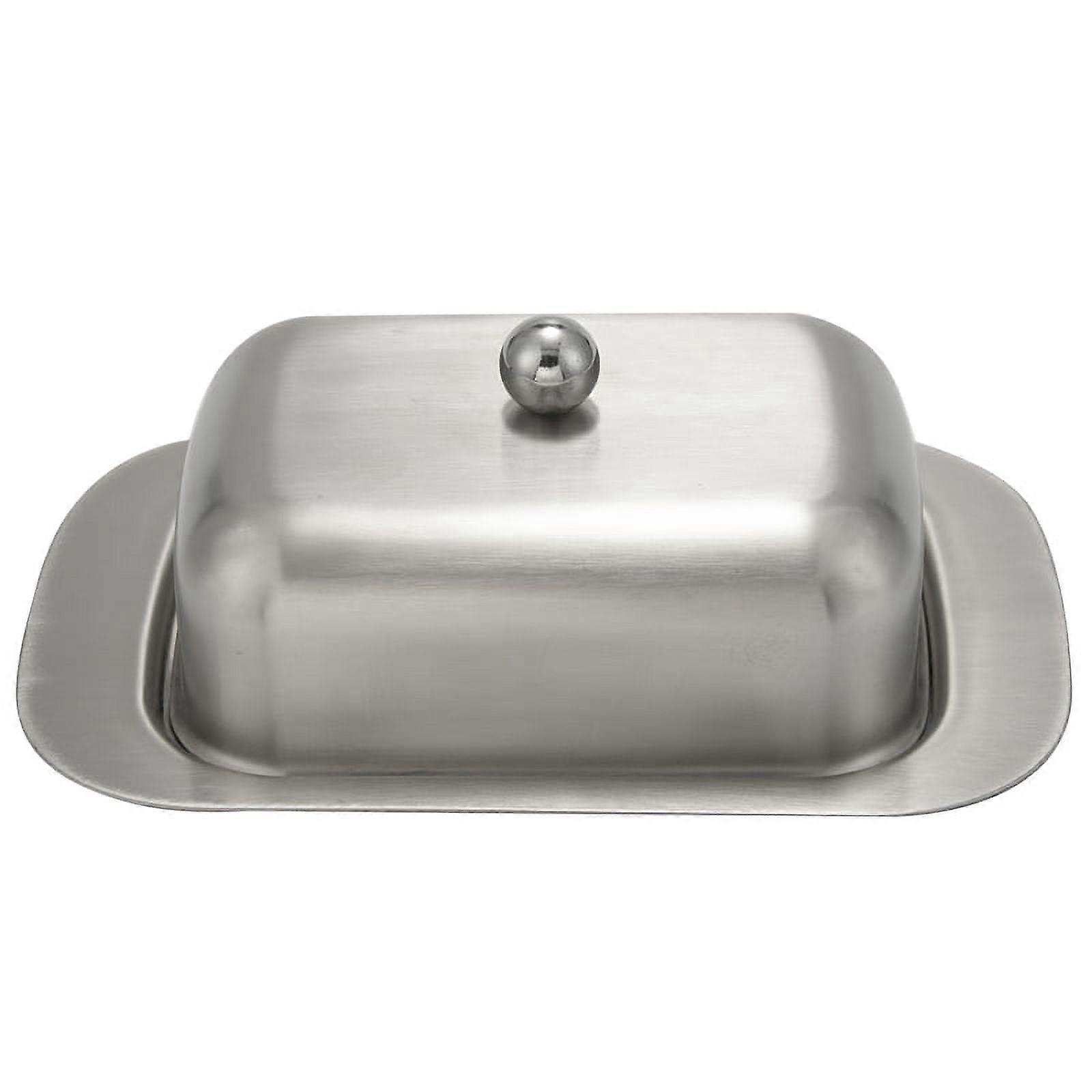 Stainless Steel Butter Dish Box Container Elegant Cheese Server Storage Keeper Tray With Easy To Hold Lid
