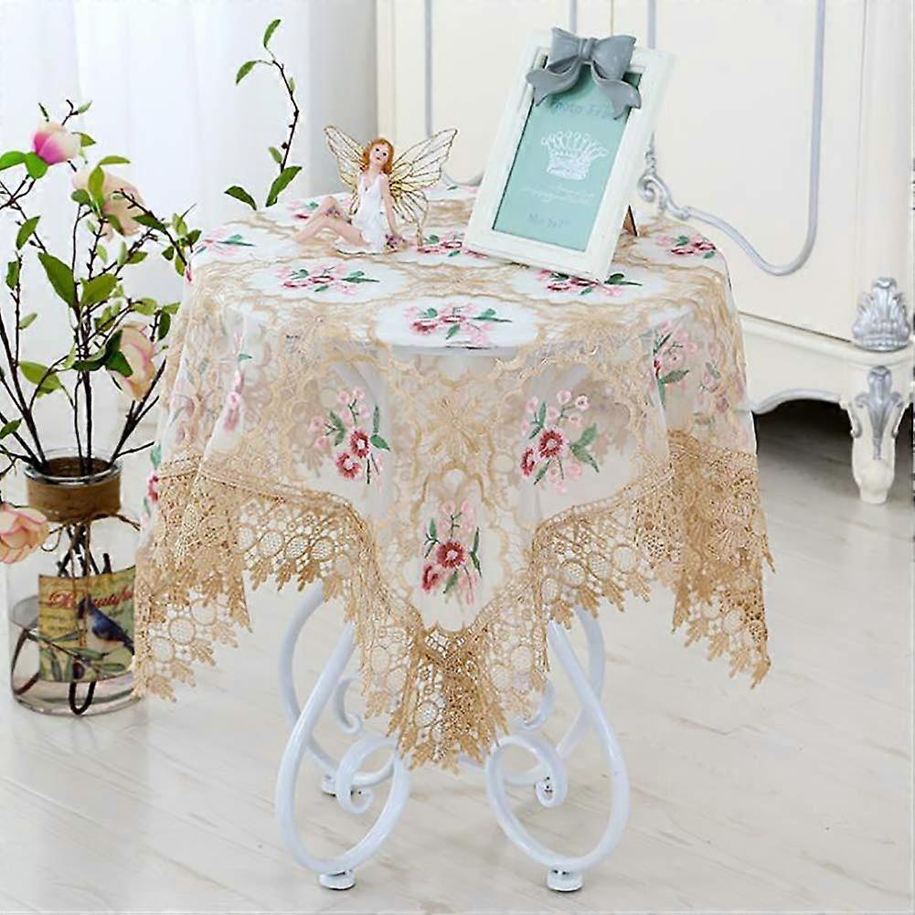 Embroidered Table Cover DustProof Lace Table Cloth Rectangle Floral Macrame Table Cloth Diameter 200 cm Washable