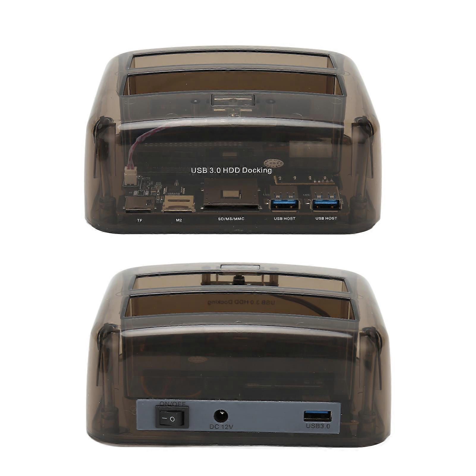 USB 3.0 to SATA IDE Dual Bay External Hard Drive Dock Offline Clone Support 20TB 6Gbps for 2.5in 3.5in HDD SSD IDE 100‑240V US Plug 