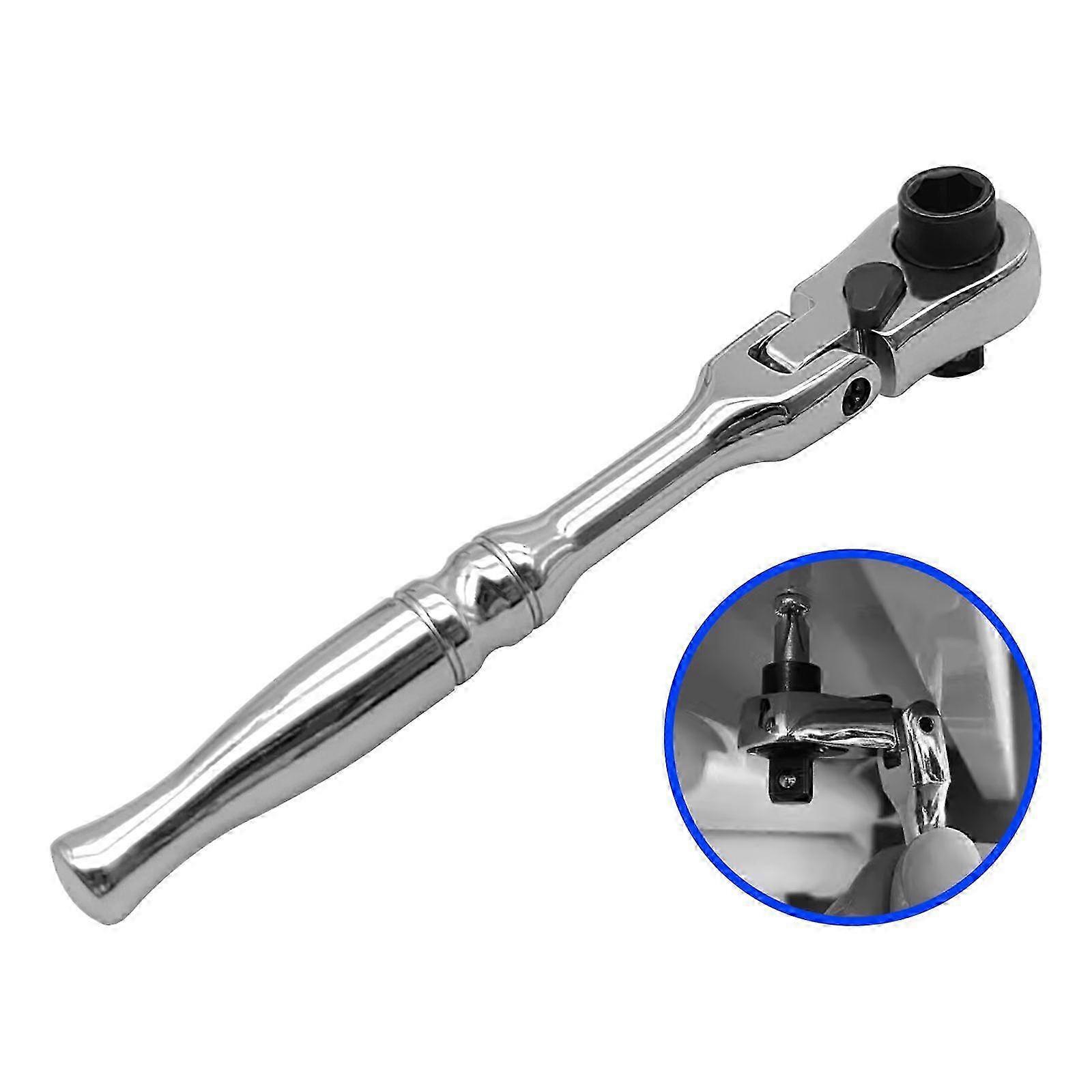 1/4'' Drive Ratchet Handle, 2-in-1 Flex Head Ratcheting Wrench, Socket & Bit Driver with Reversible Design