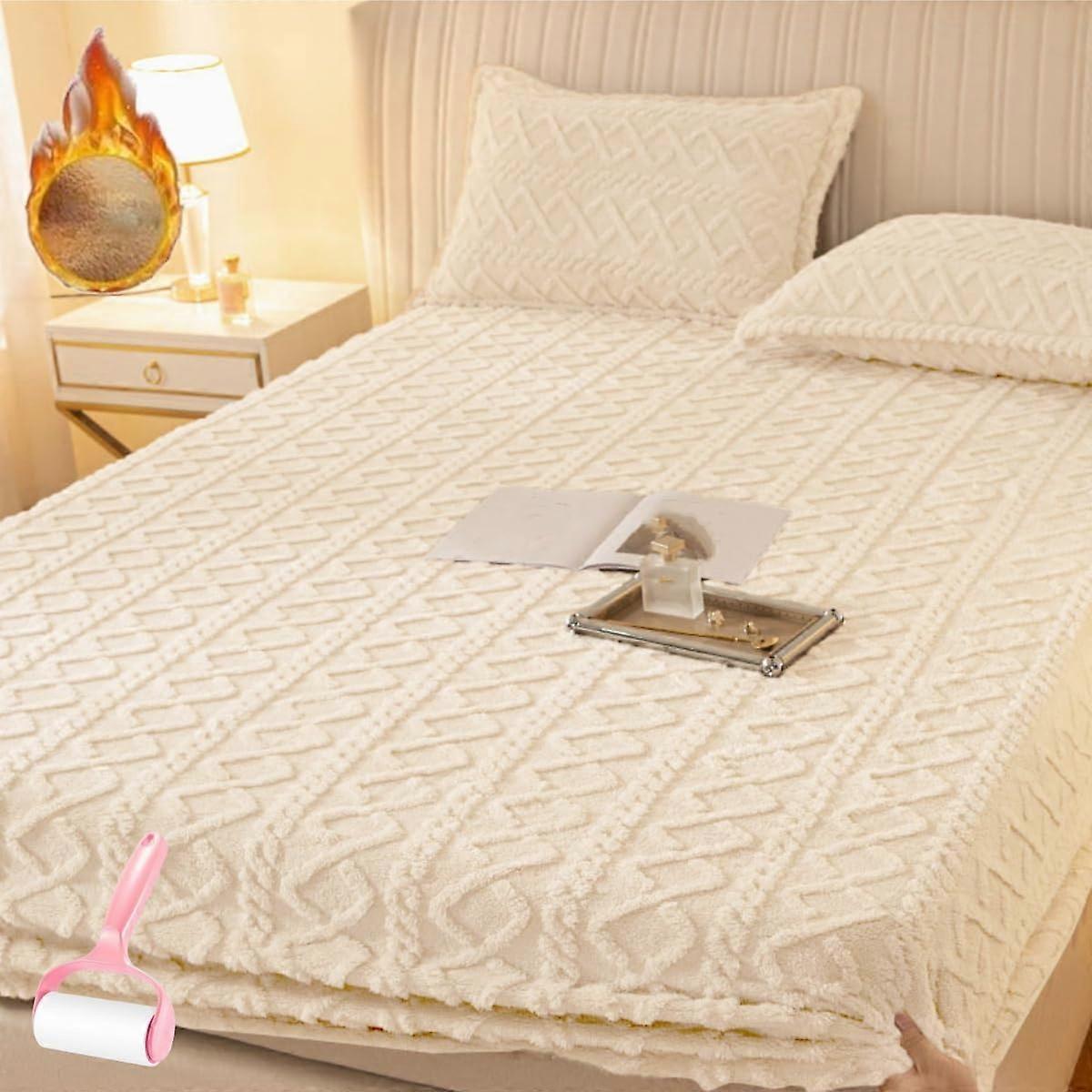 Elastic Bed Sheets Single/Double/King Size NonSlip Velvet Plush Shaggy Soft Fitted Quilted White 150X200 CM