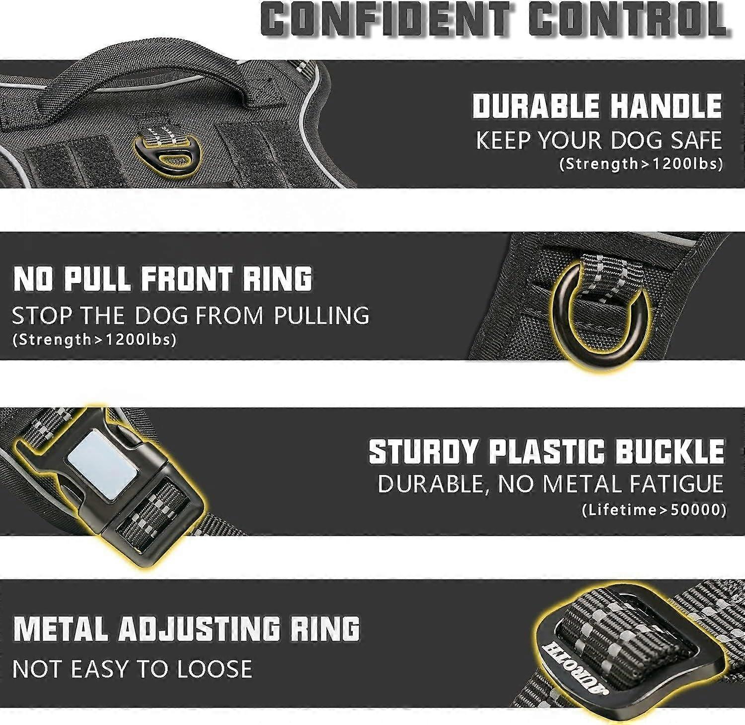 ﻿  Tactical Dog Harness For Large, Heavy Duty Pet Harness With Handle, No-pull Service Vest , Adjustable For Training Hunting Walking,black