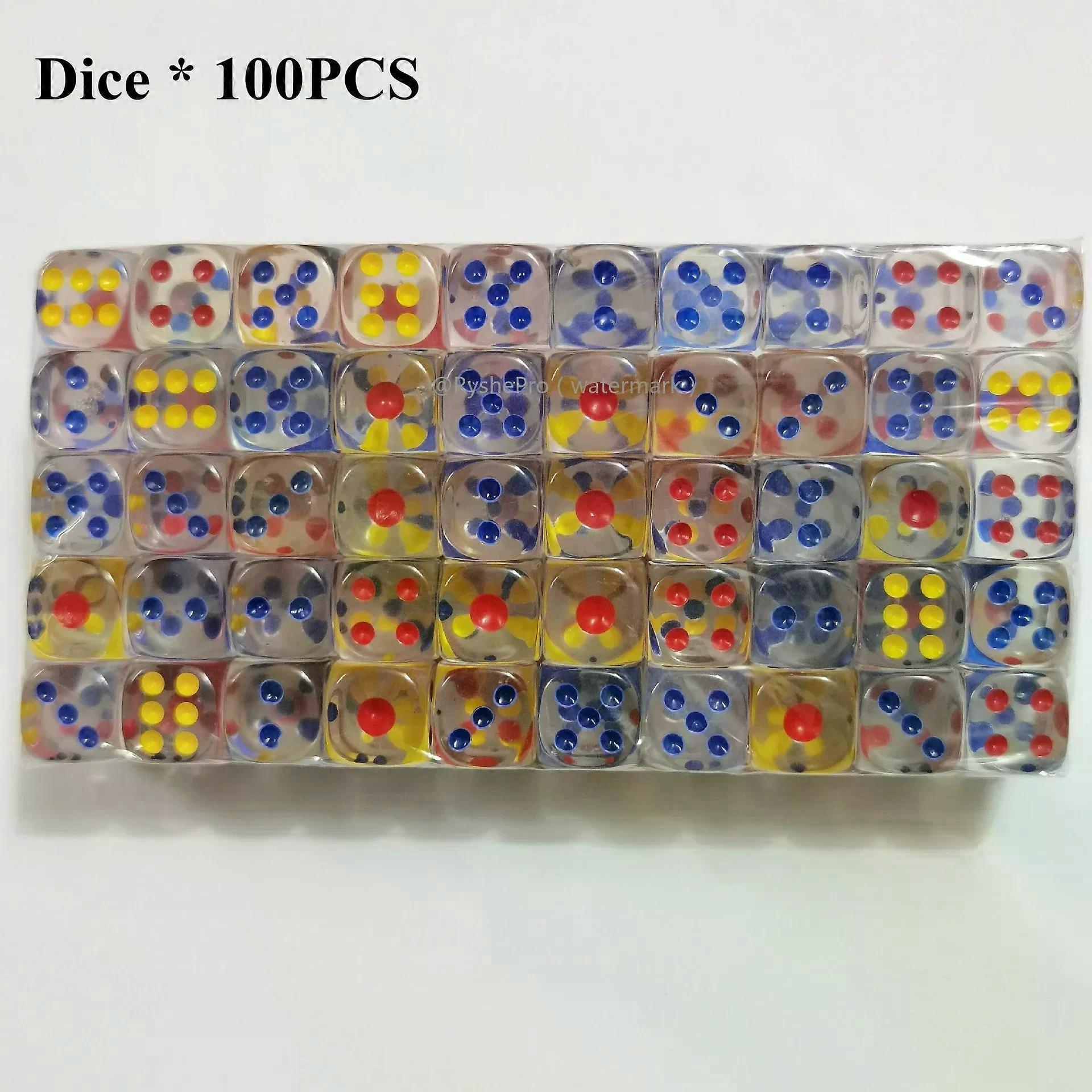 100 Pieces Colored Dices 14mm 6 Sided with Acrylic Material Standard Game Dice Set for Board Games Parties Classroom Math Dice