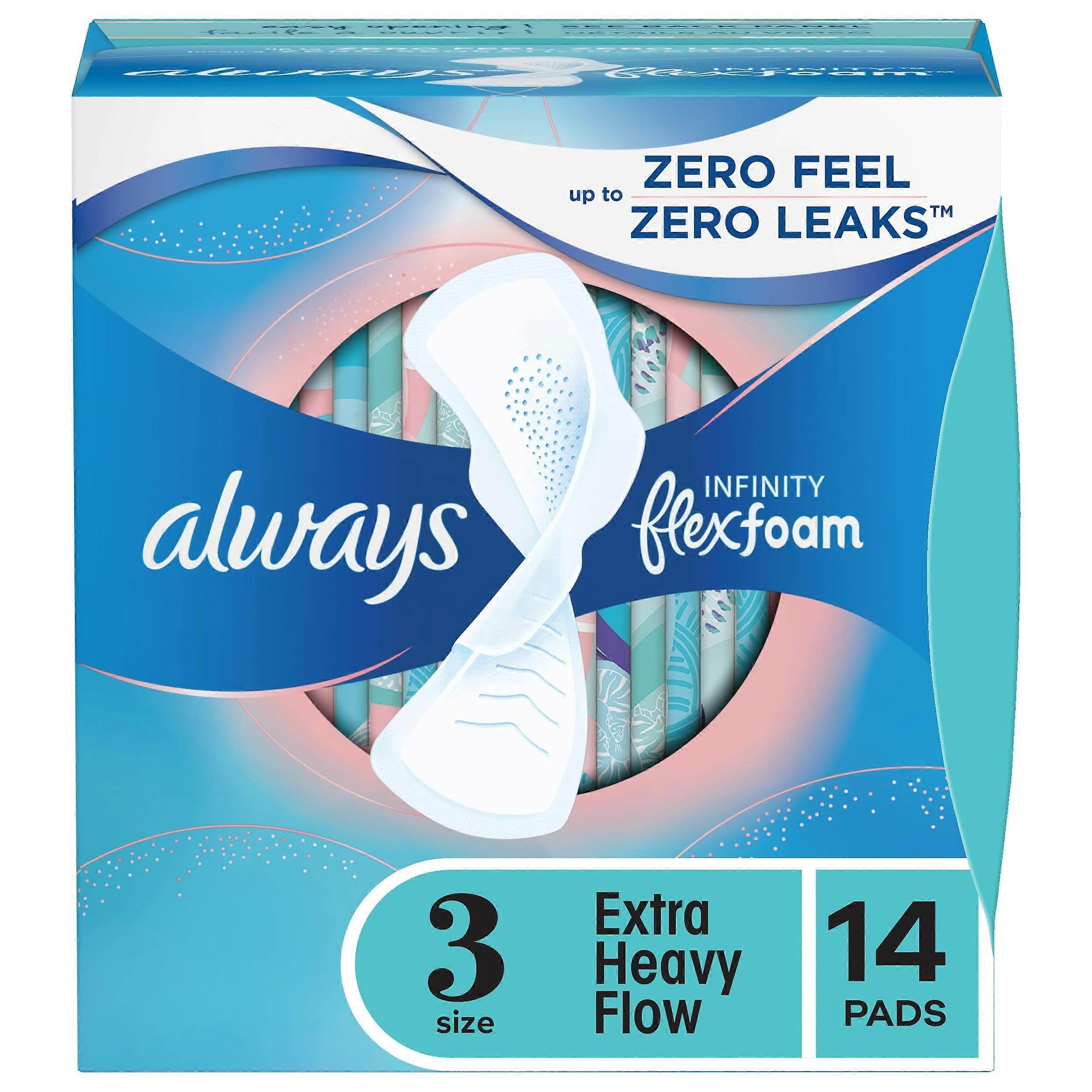 Always Infinity Flexfoam Pads, Size 3, Extra Heavy Absorb, Unscented, 14 Ea
