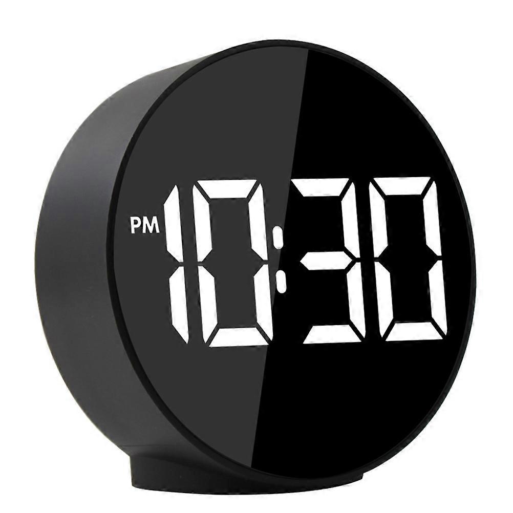 LED Screen Clock Reflective Surface Technology Style Temprature Voice Control Battery USB Power Alarm Clock - No Battery (Black)