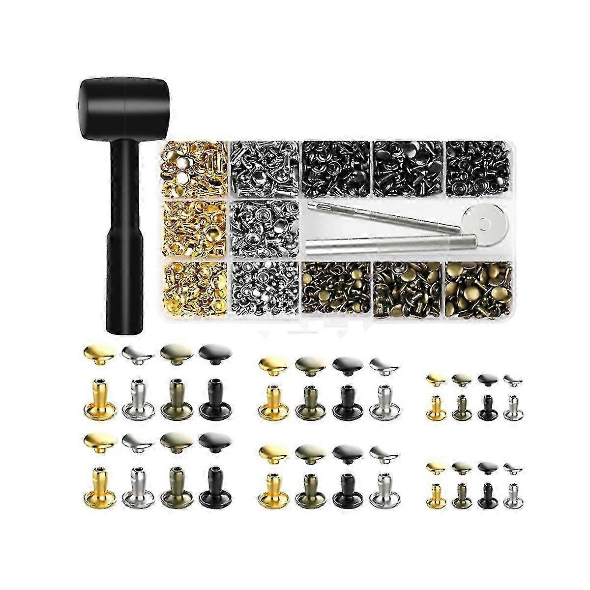 480 Sets Leather Rivets, Double Cap Rivets Tubular 4 Colors 3 Sizes Metal Studs With Fixing Tools F p