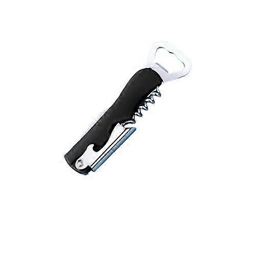 Wine Bottle Opener with Corkscrew and Beer Cap Remover – 4in1 Black Metal Tool for Kitchen and Bar Use