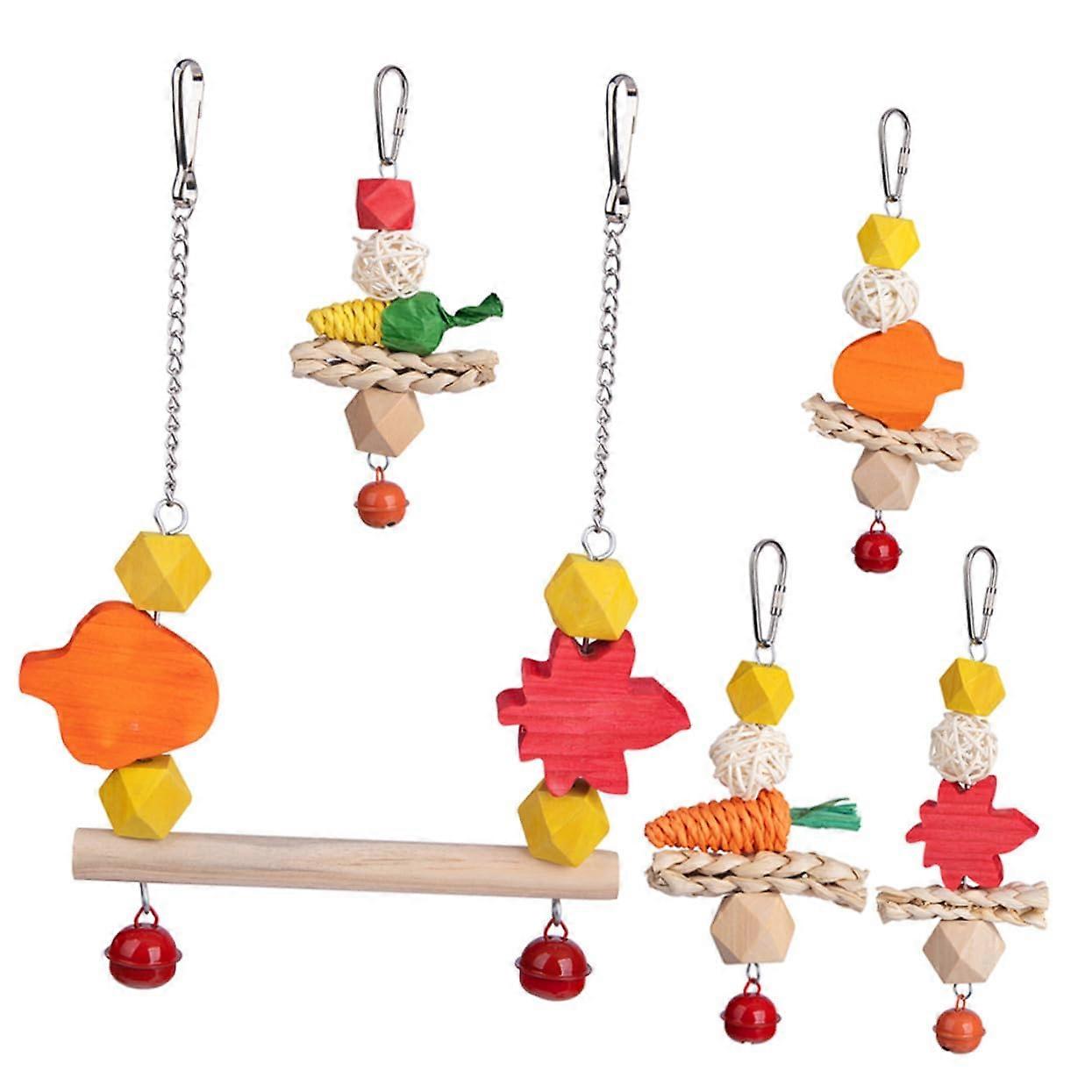 Bird Perch Swing with Chewing & Training Features Wooden Stand for Cage Play