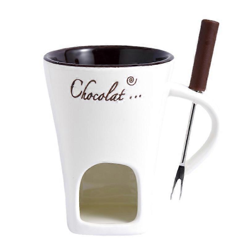 Chocolate Fondue Mug 130ml Ceramic Chocolate Fondue Coffee Cup with Forks Melting Mugs for Chocolate Cheese Butter Easy to Clean Versatile Melting Cup