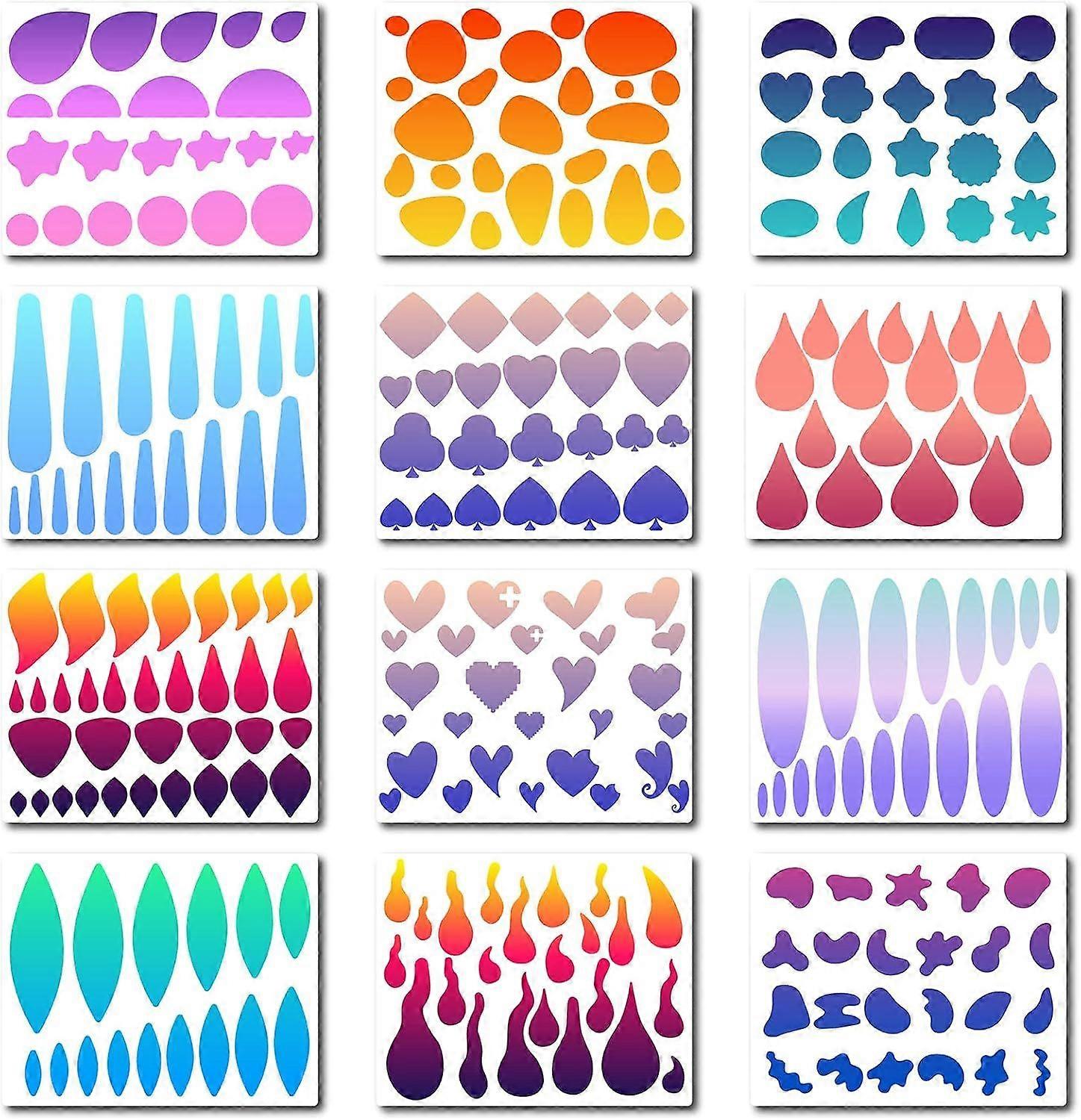 12 Styles Large Heart Stencils Geometric Drawing Template Oval Hollow Out Stencil Reusable Water Drop Tears Flower Star Round Gemstone Diamond Stone T