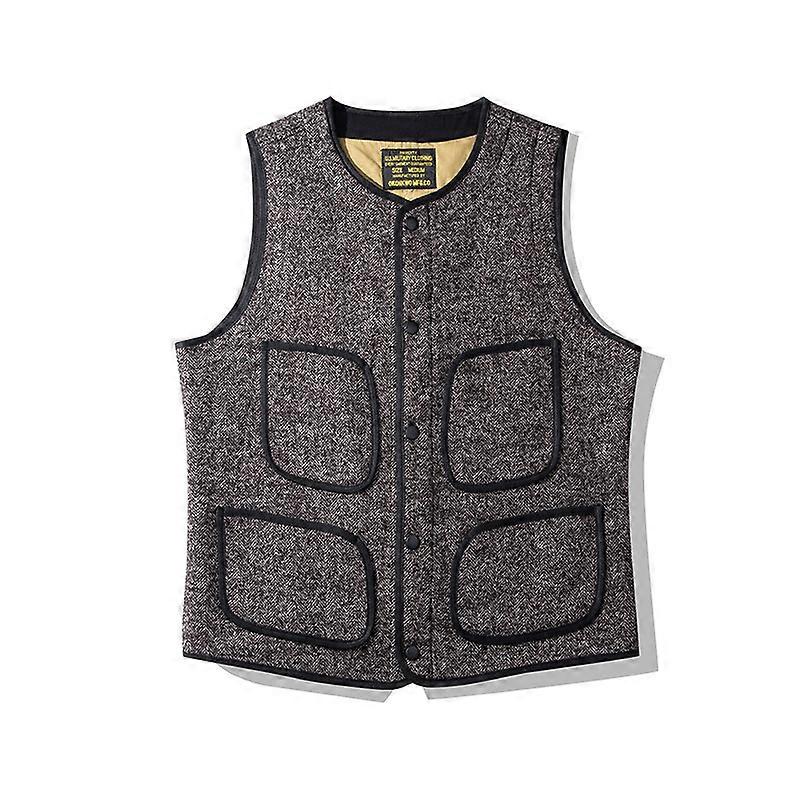 Brown's Beach Jacket Coarse Wool Vest Round Neck Multiple Pockets Double Layer Woolen Waistcoat Outdoor Camping Clothes