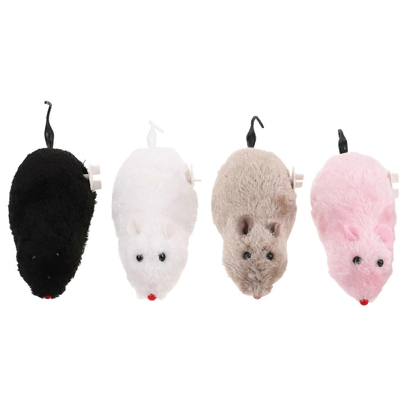 Realistic Wind Up Plush Mouse Pet Toy for Cat Interactive Play 4Pcs