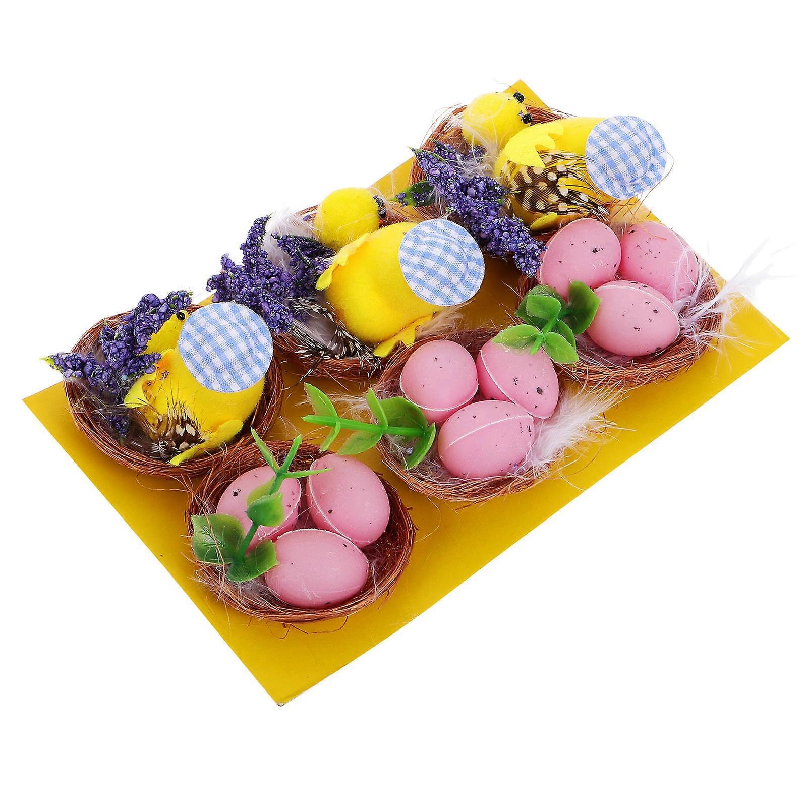 Easter Chicken Nest Decoration with Cute Fake Eggs 1Set