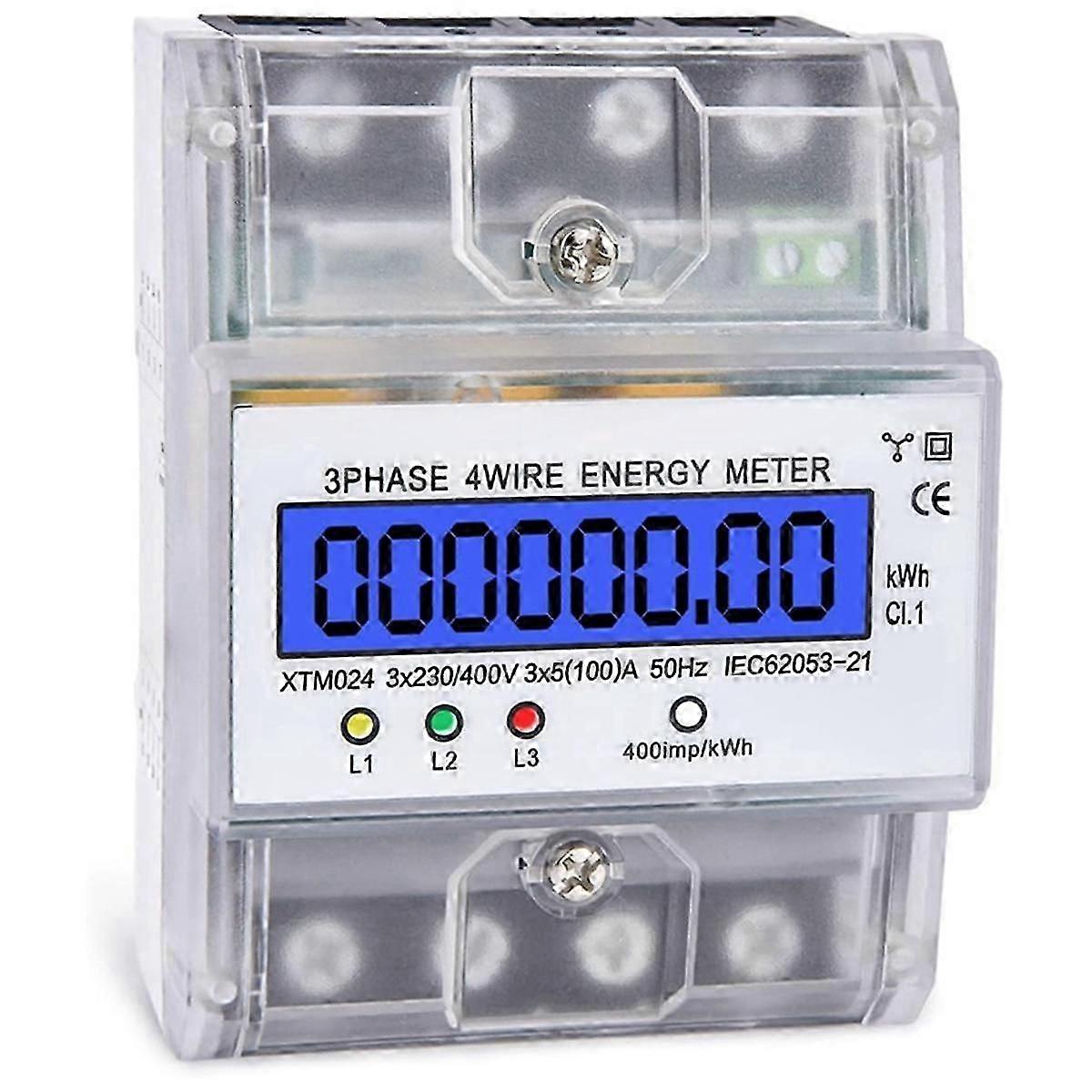3 Phase Power Meter DTM024 Digital LCD Display Energy Meter Electric Kilowatt Hour Meter, 220/380V 5-100A