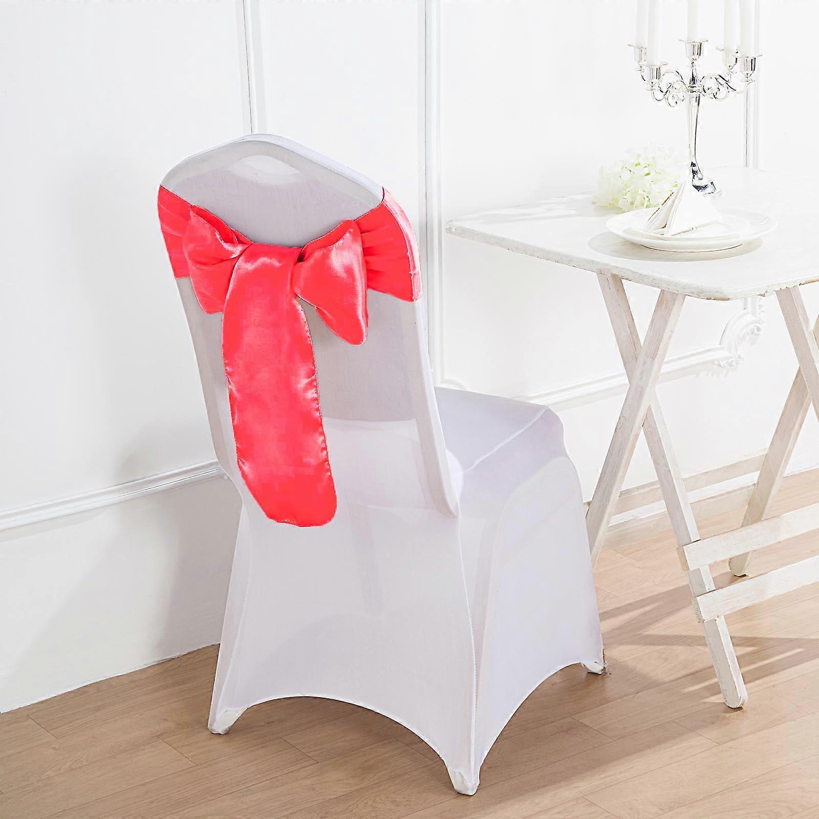 Balsa Circle Coral Satin Bows Ties Red Solid Print Wedding Chair Sashes, (50 Count)