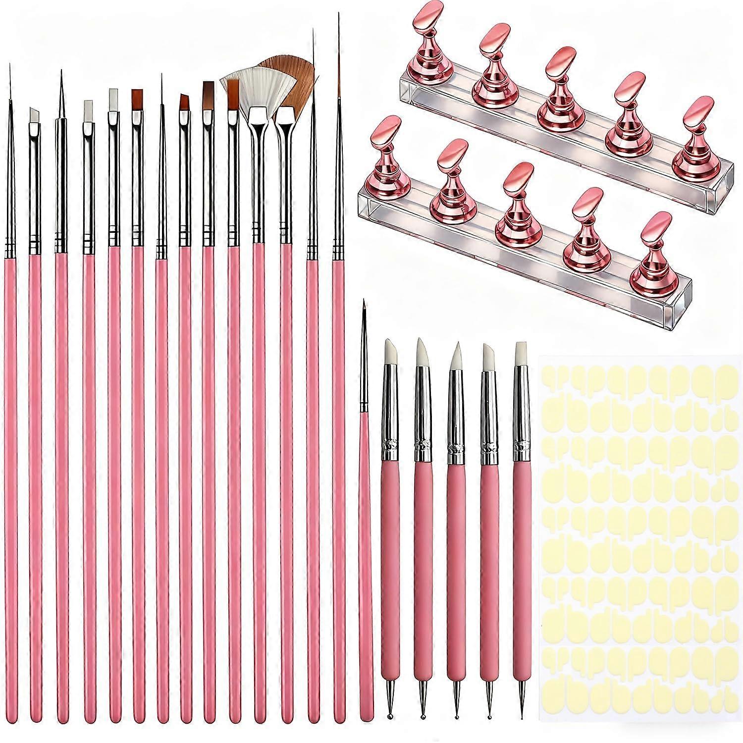 Nail Art Kit with 15 Brushes, Magnetic Stands, DualEnded Dotting Tools for DIY Press On Nails