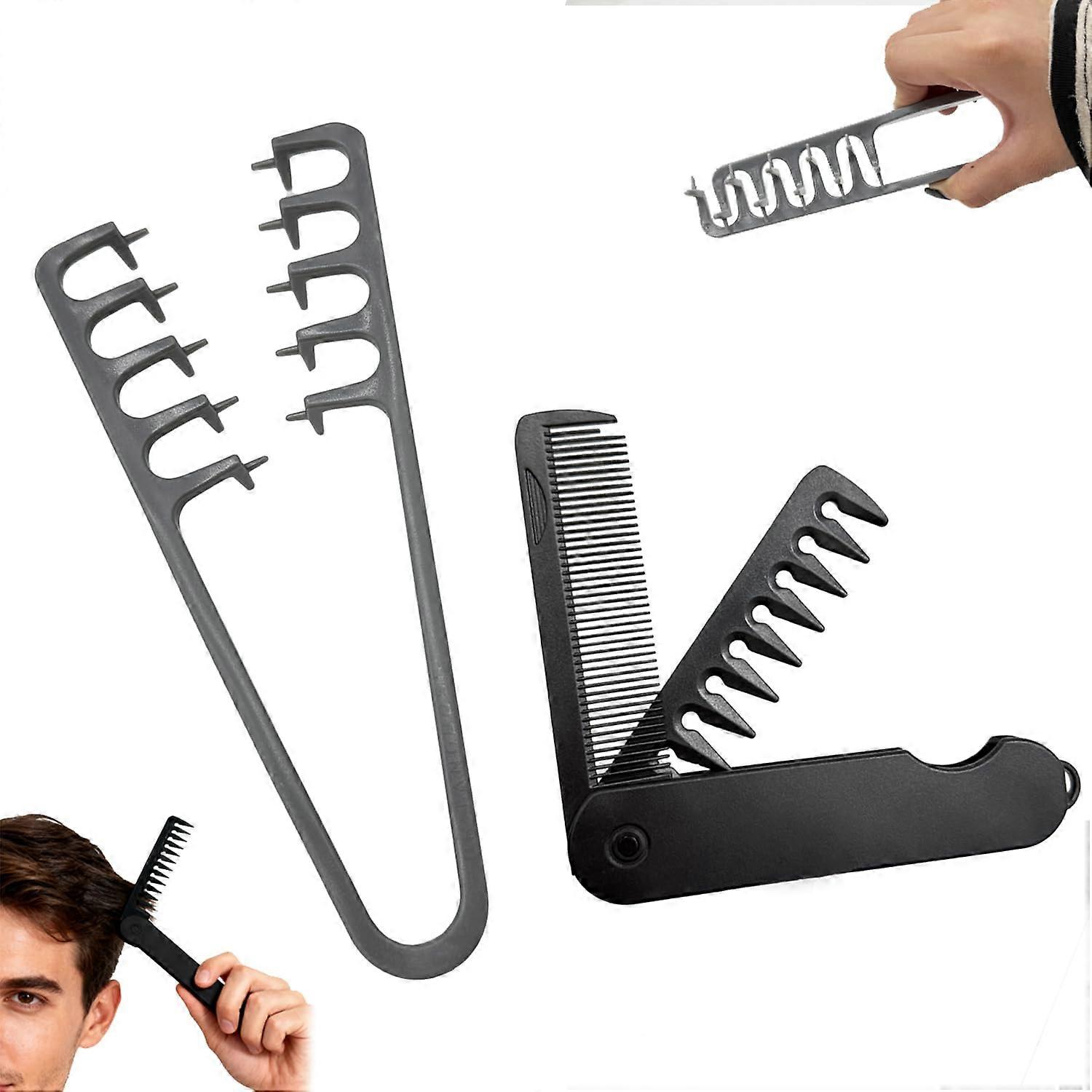 Volumizing Hair Brush and Wide Tooth Comb Set with DualTooth Design, Foldable Travel Size