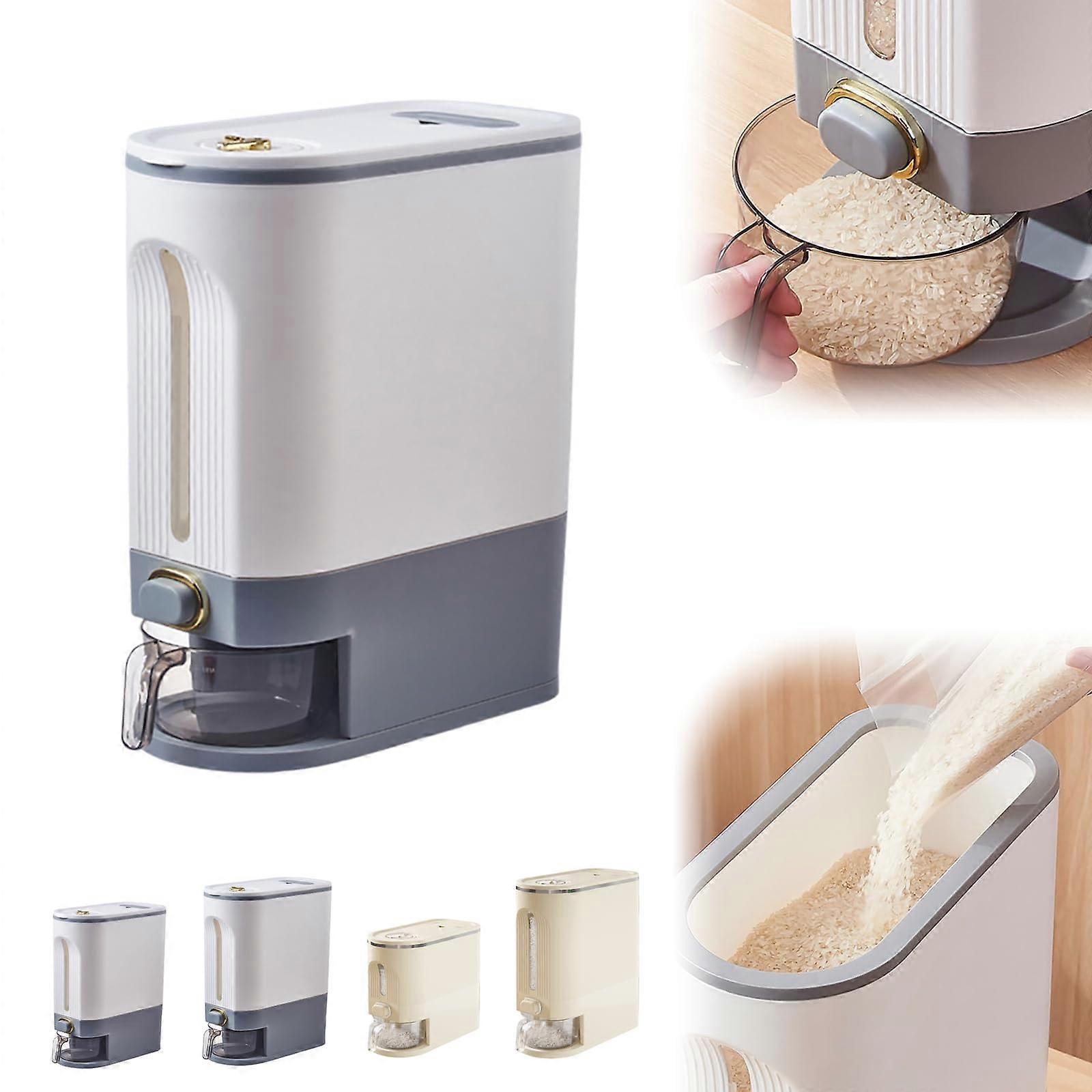 Rice Dispenser with Measuring Cup, Airtight Cereal Storage Container, Clear Window Large Capacity, Grey Small