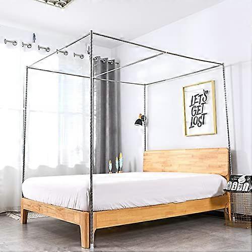 Stainless Steel Canopy Bed Frame with Mosquito Net Support, Adjustable Four Poster Design 1.0m